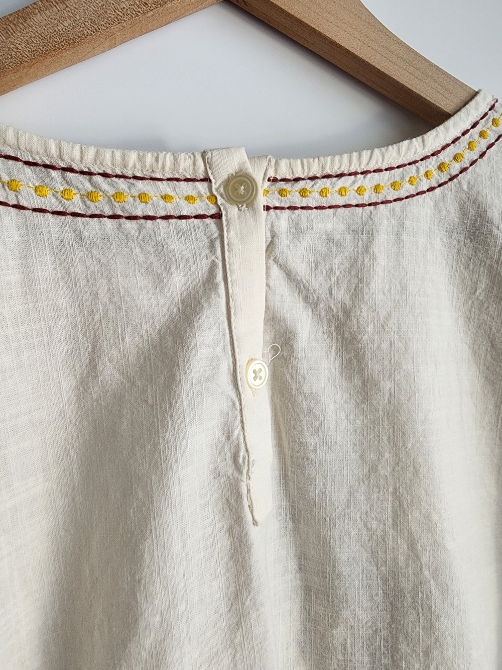 LOFT Cream Peasant Blouse with Burgundy, Pink and Yellow Floral Embroidery - Picture 12 of 13